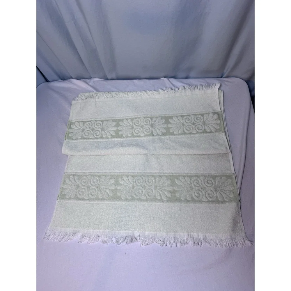 Cannon Monticello Vintage Bath Towel Sculpted Fringe Mint Green USA Retro 80s